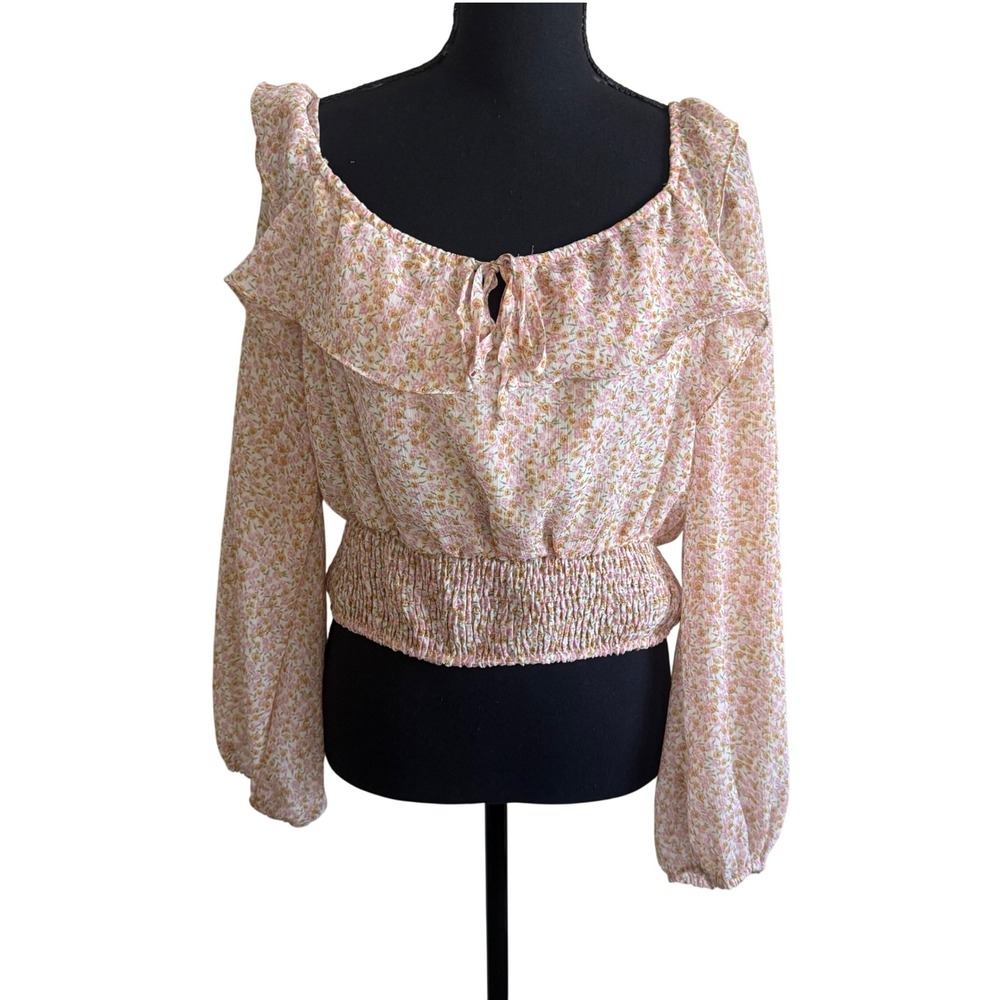 West of Melrose Womens Floral Smocked Blouse XL Milkmaid Prairie Boho Peasant
